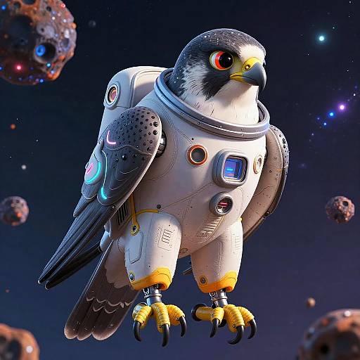 Cybernetic Falcon in Neon Spacesuit