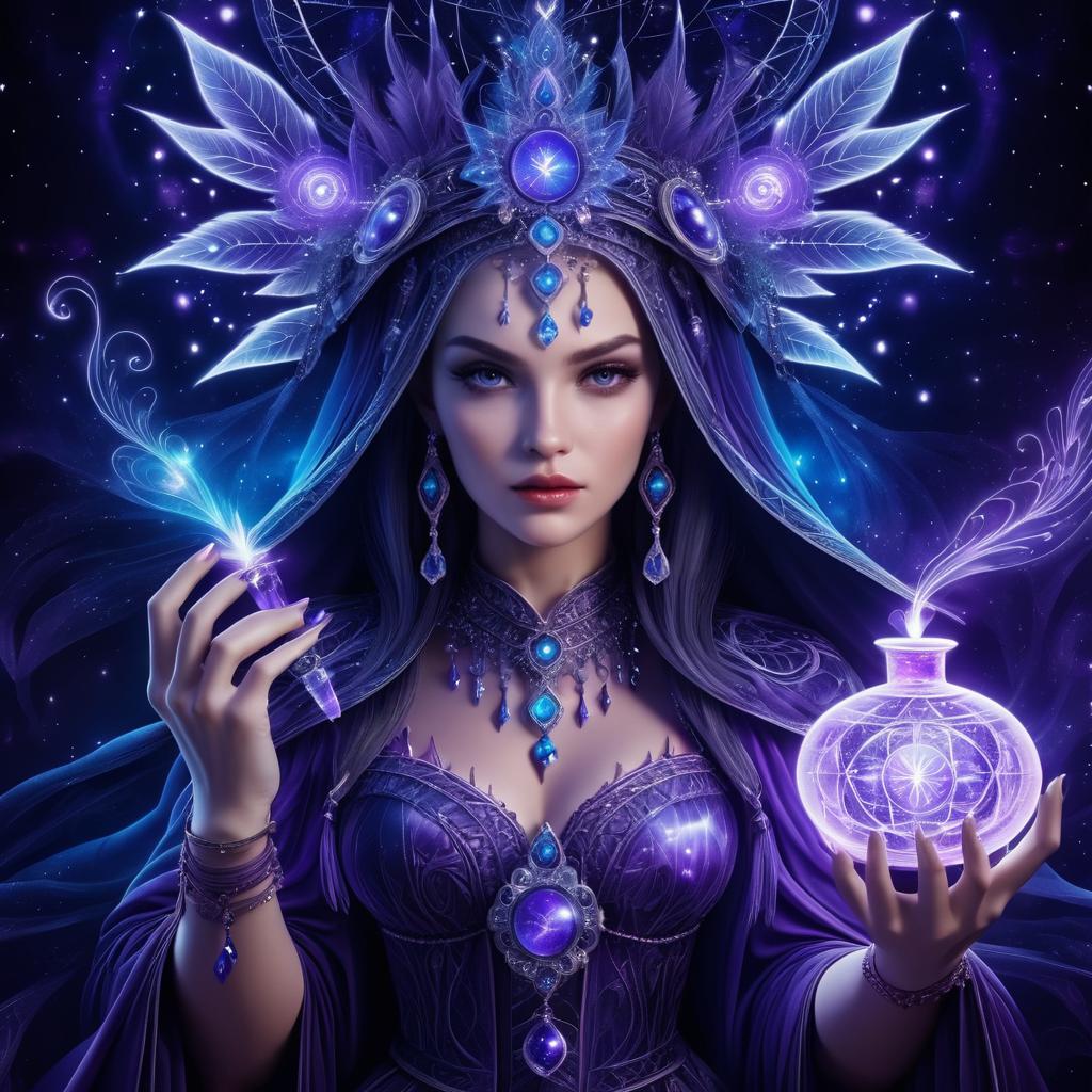 Mystical Sorceress with Enchanted Vials