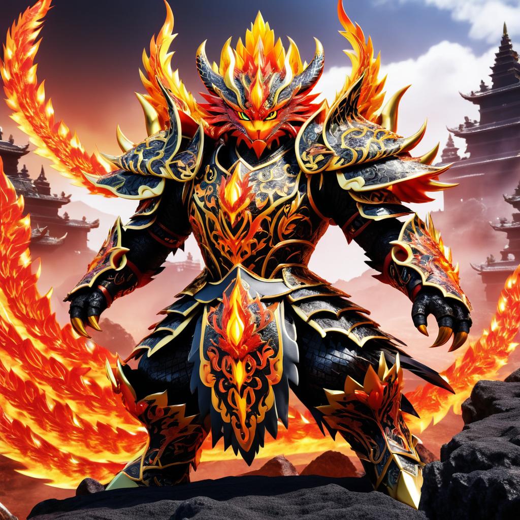 Fierce Dragon Warrior in Fiery Armor