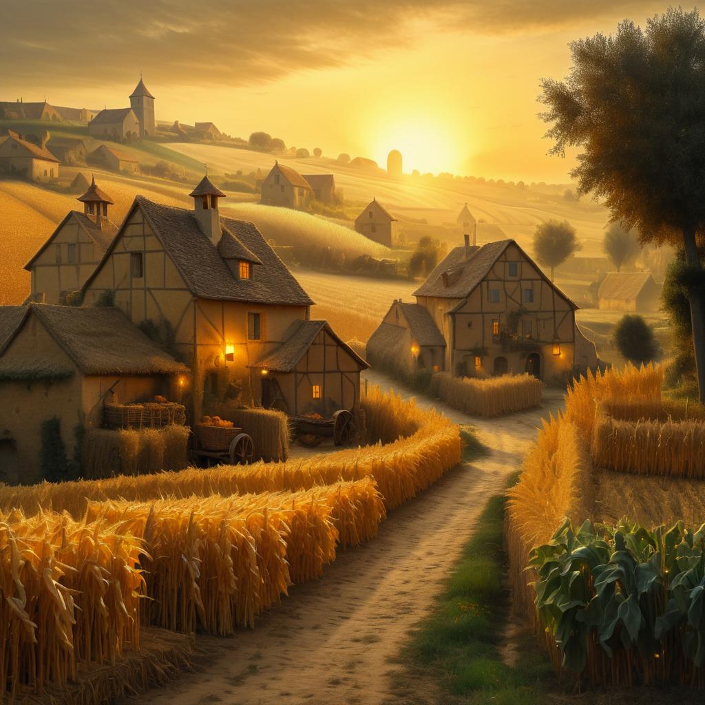 Harvest Serenity: A Digital Village Scene