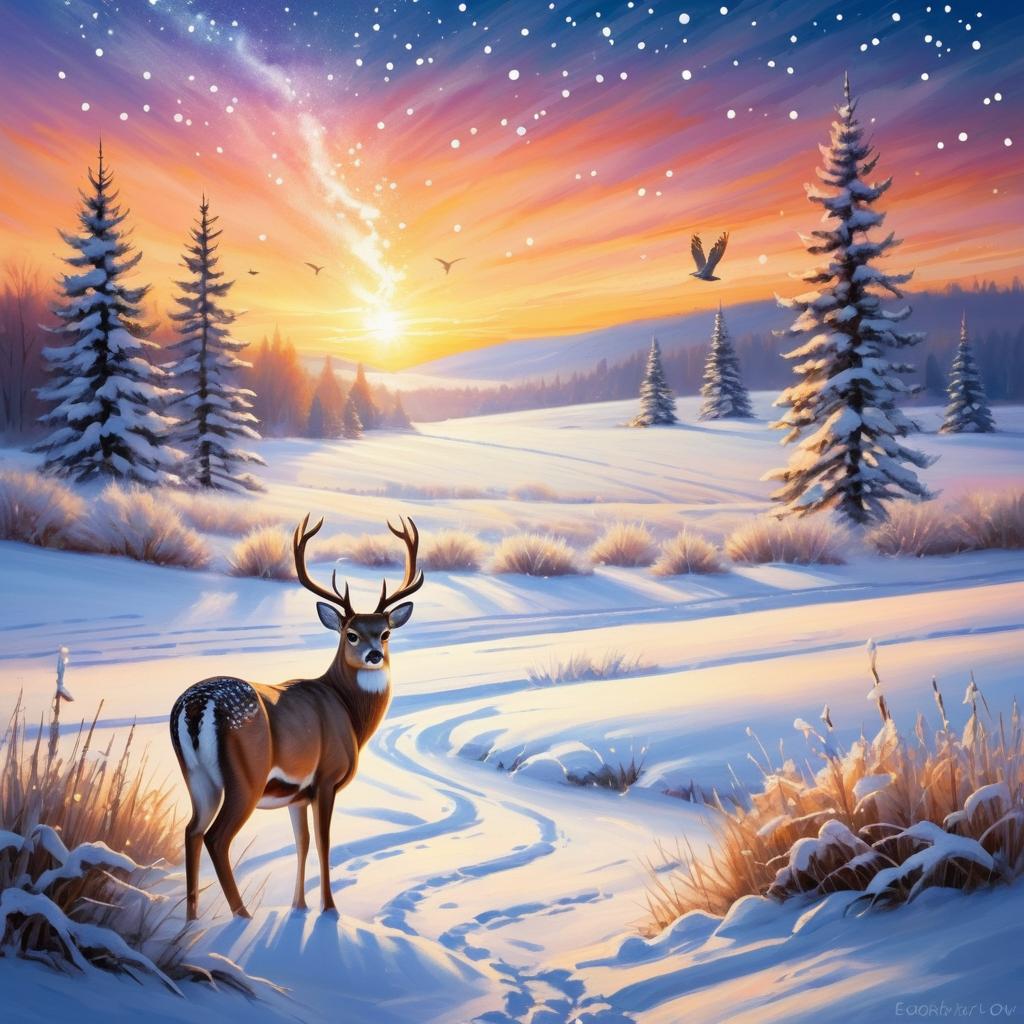 Enchanting Winter Sunset Over Snowy Landscape