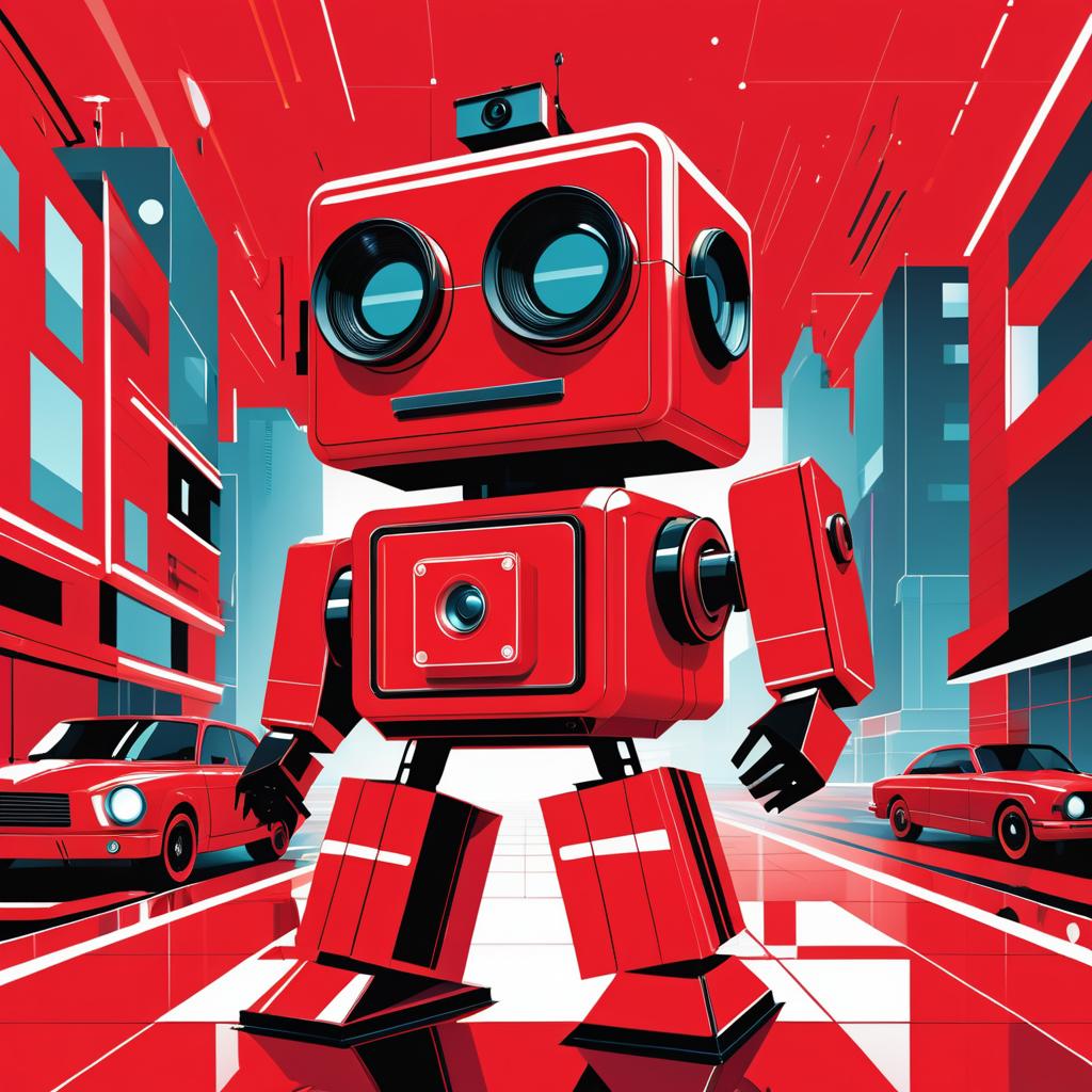 Glossy Red Robot in Pop-Art Style