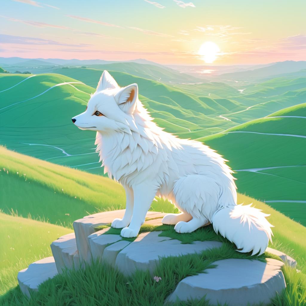 Chubby Fox at Sunrise on a Cliff