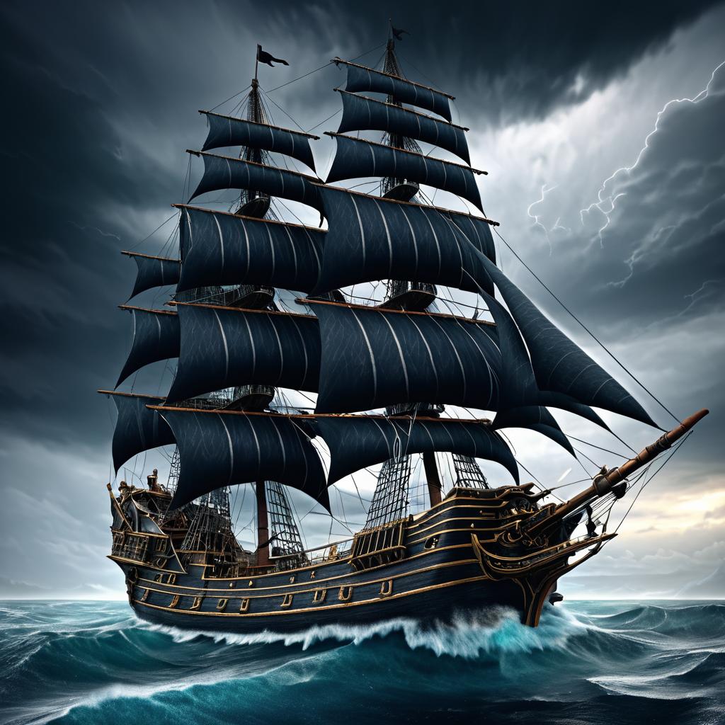 Epic Pirate Ship Amidst Stormy Seas