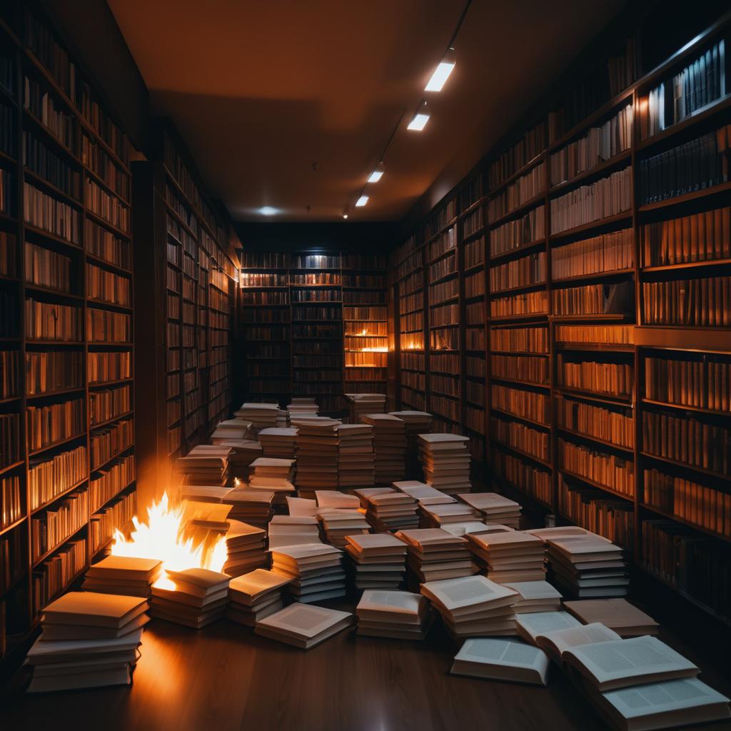 Eerie Library Aglow: A Twilight Scene