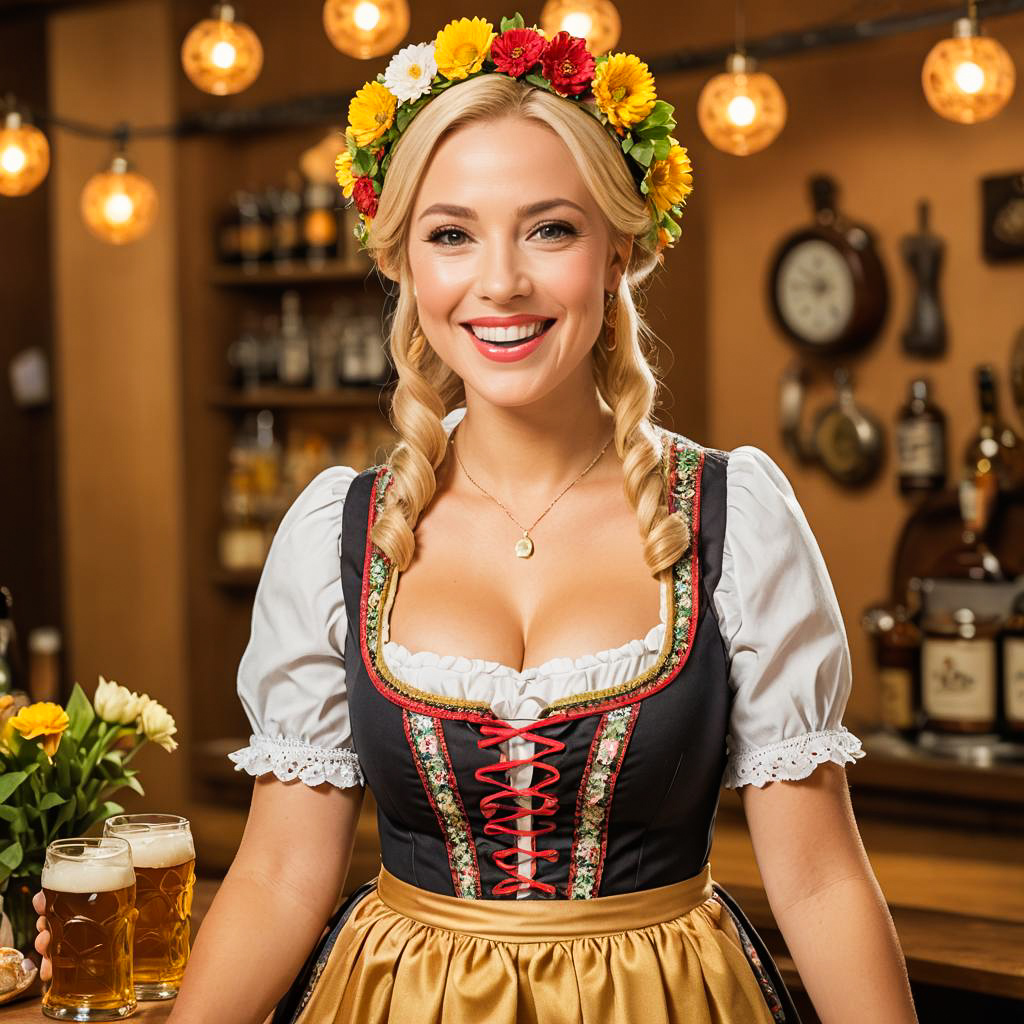 Joyful Bavarian Beer Maid in Dirndl