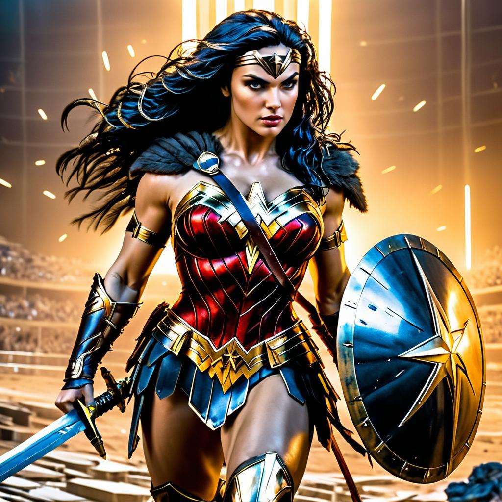 Wonder Woman in a Battle-Scarred Arena