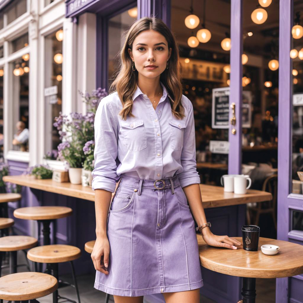 Chic Girl in Lavender Denim Skirt