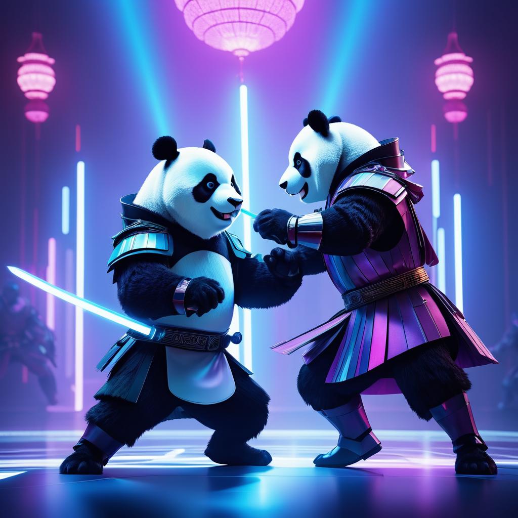 Futuristic Panda vs. Powerful Attacker Scene