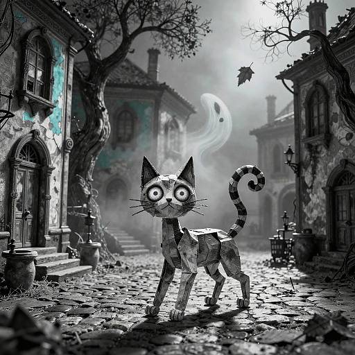 Gothic Whimsical Papier-Mâché Cat