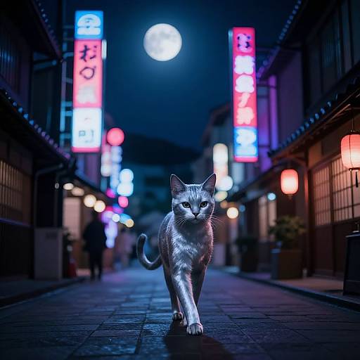 Moonlit Kemono in Neon-lit Town