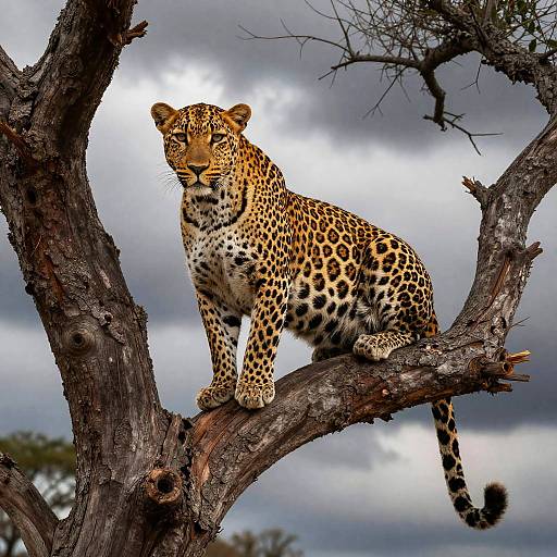 Leopard on Gnarled Tree Branch