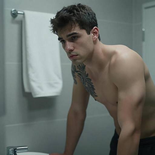 Cool-Toned Bathroom Portrait of Man