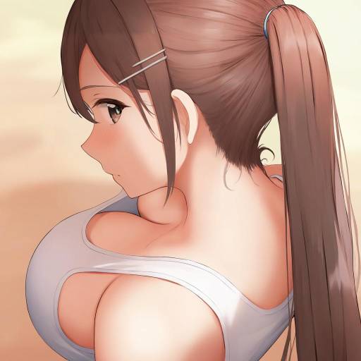 Anime Girl on Beach in White Tank Top