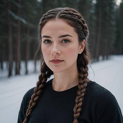 Intimate Portrait with French Braids in Snow