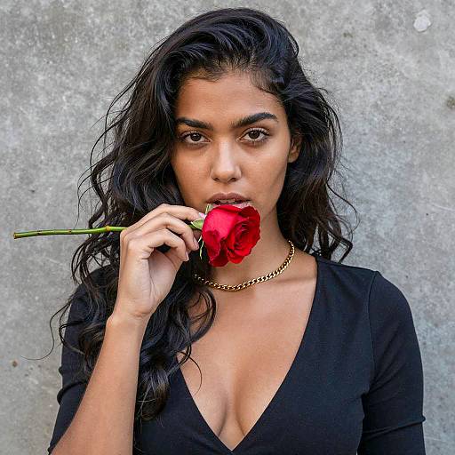 Captivating Beauty with a Red Rose