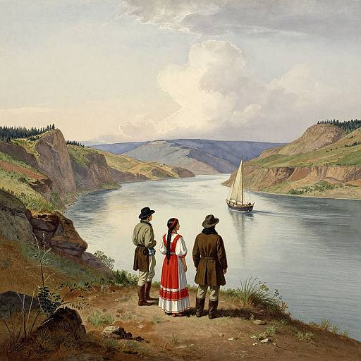 Watercolor Columbia River Gorge Scene