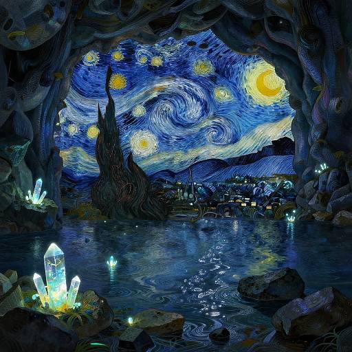 Van Gogh Style Cavern Lake Scene