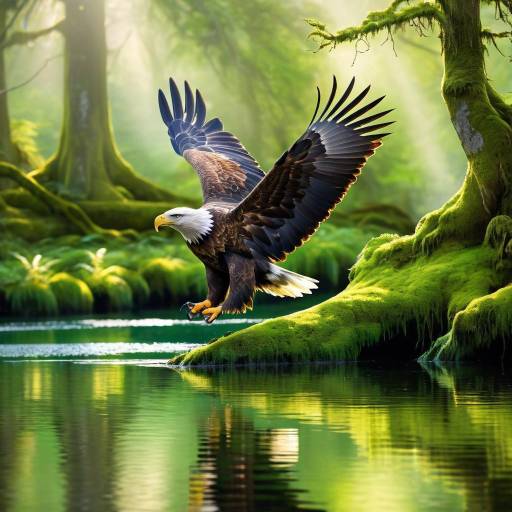 Eagle Gliding Through Lush Ecosystem Eagle Gliding Through Lush Ecosystem