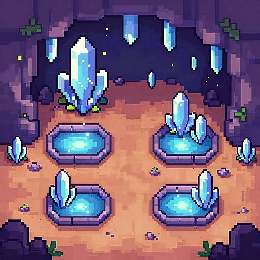 Pixel Art Crystal Cave Landscape