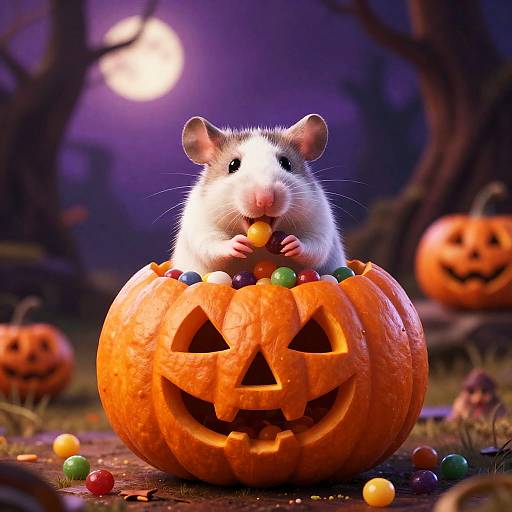 Joyful Rat Inside Pumpkin Candy Feast