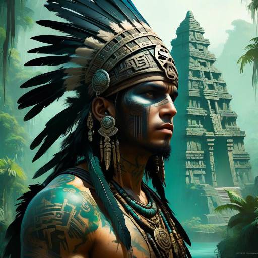 Aztec Warrior in Lush Jungle Setting