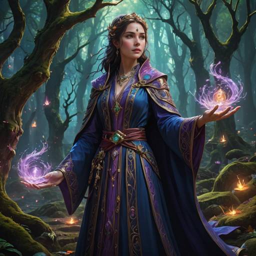 Enchanting Female Mage in Lush Forest Enchanting Female Mage in Lush Forest