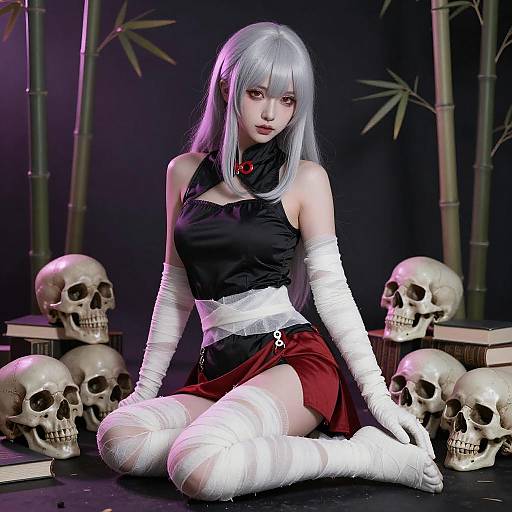 Silver-Haired Woman Among Skulls