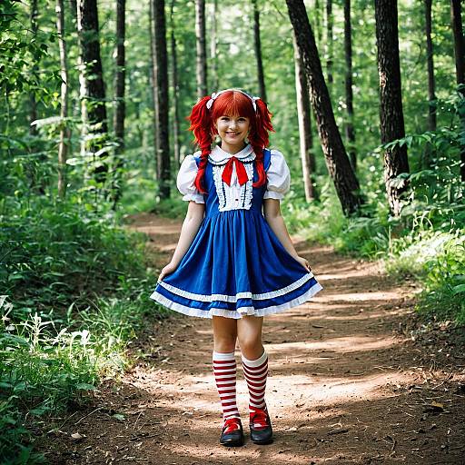 Young Girl in Raggedy Ann Costume in Forest
