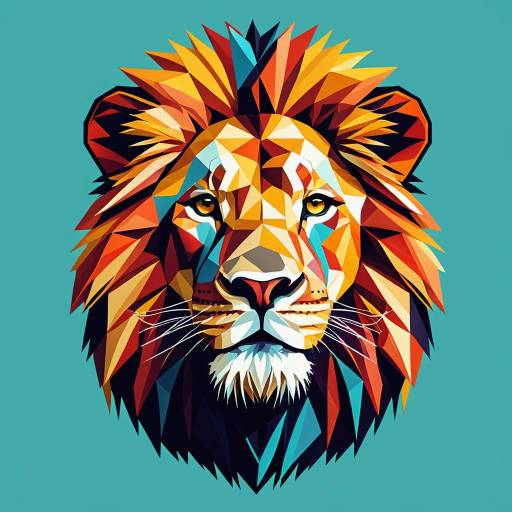 Vibrant Geometric Minimalist Lion's Head