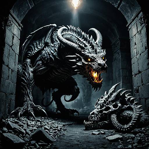 Dark Chimera-Hydra Skeleton in Catacombs