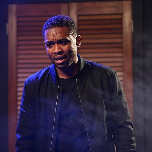 Dramatic Portrait Under Blue Stage Lights