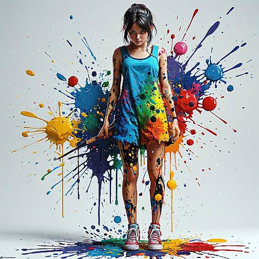 Ultra-Detailed Colorful Paint Splatter Girl