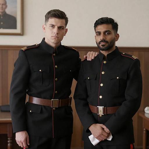 Intense Portrait of Military Men Indoors