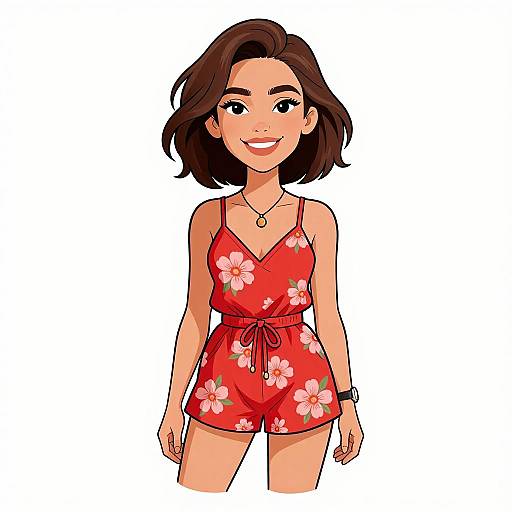 Smiling Woman in Bohemian Crimson Romper