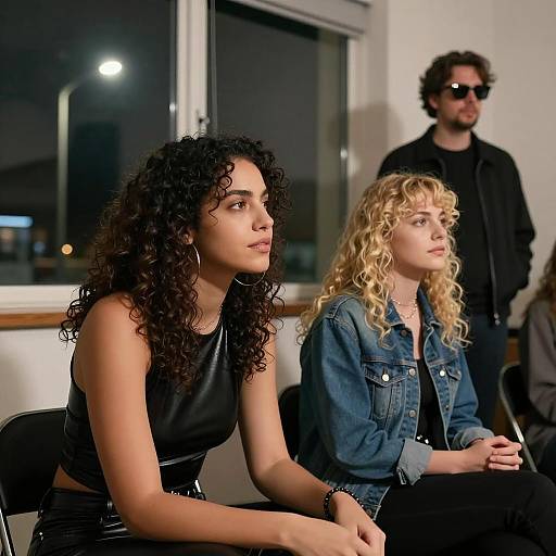 Three People Sitting in Dimly Lit Room