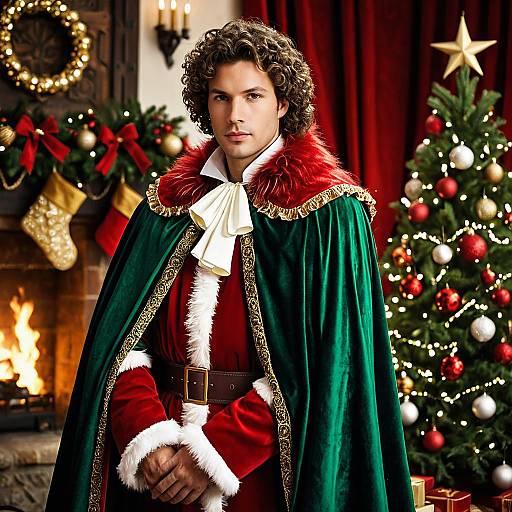 Man in Festive Medieval Christmas Costume