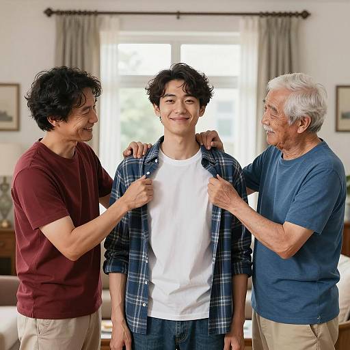Three Men in a Living Room Scene