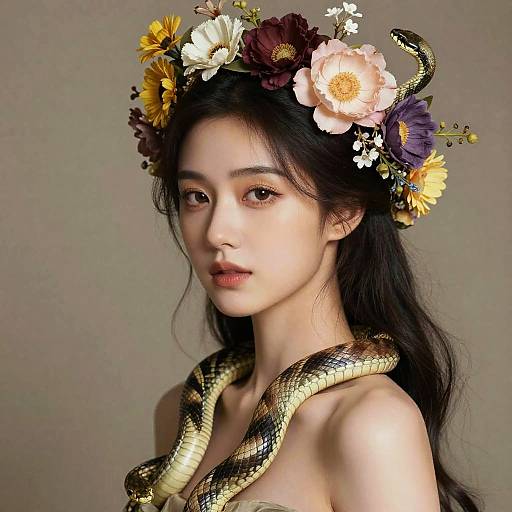 Mythical Woman with Floral Snake Crown