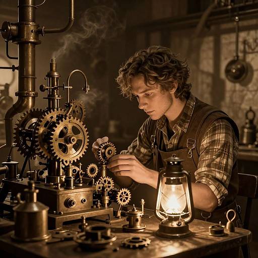 Steampunk Inventor in Vintage Workshop