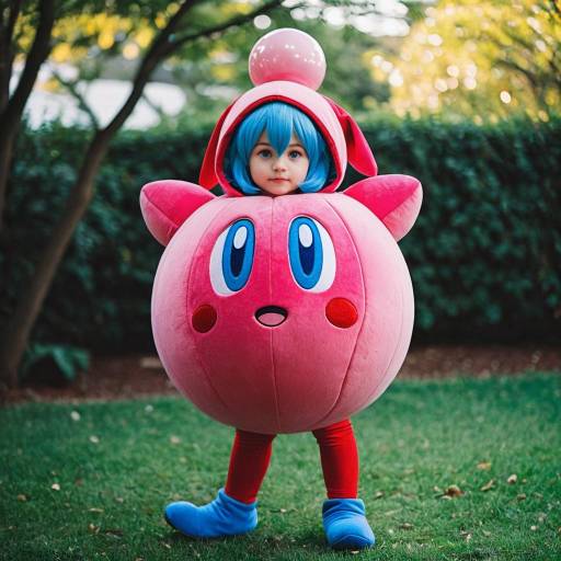 Child in Kirby Cosplay Costume Outdoors