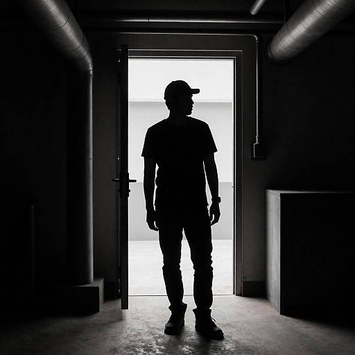 Silhouetted Man in Industrial Doorway