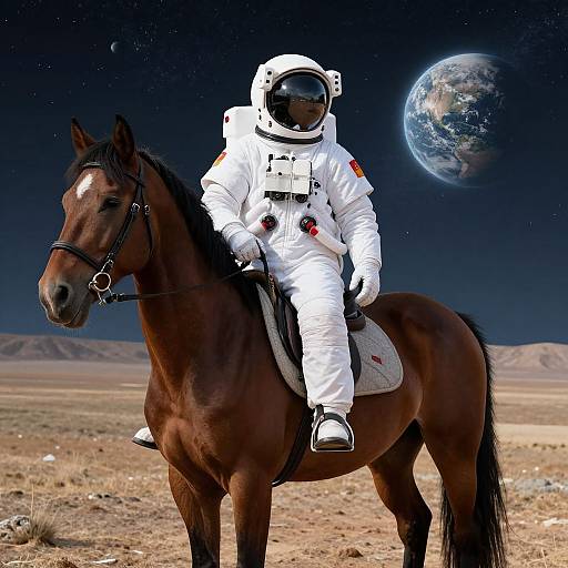 Astronaut Riding Horse on Alien Planet
