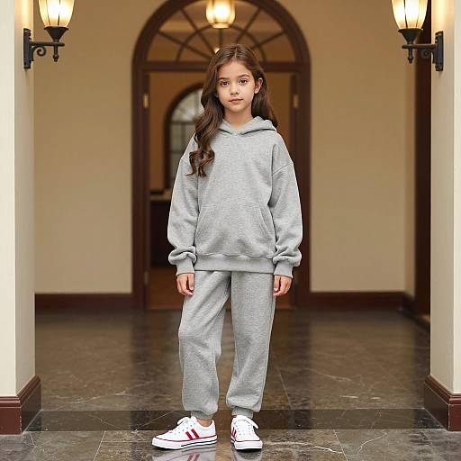 Casual Girl in Grand Hallway Setting