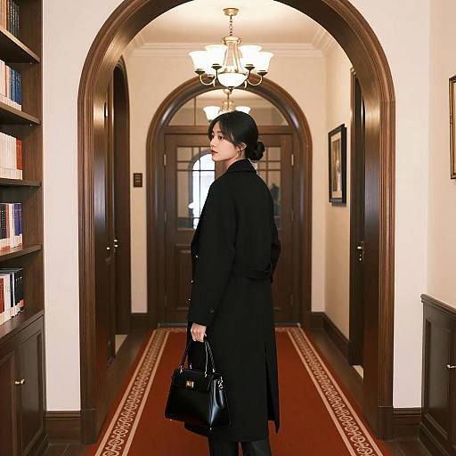 Elegant Woman in a Stylish Hallway