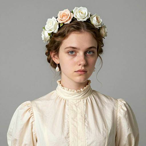 Elegant Victorian Woman with Flower Hair Bun