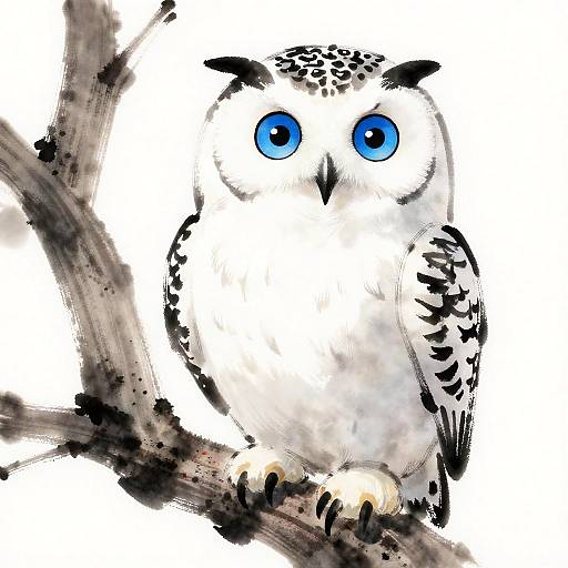 Sumi-e Style Snowy Owl Illustration