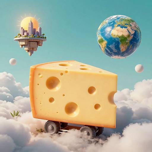 Surreal 3D Floating Cheese City