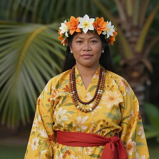Traditional Hawaiian Woman in Tropical Setting