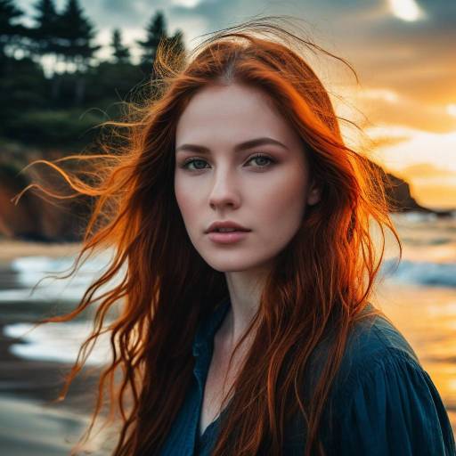 Redheaded Woman at Sunset Beach
